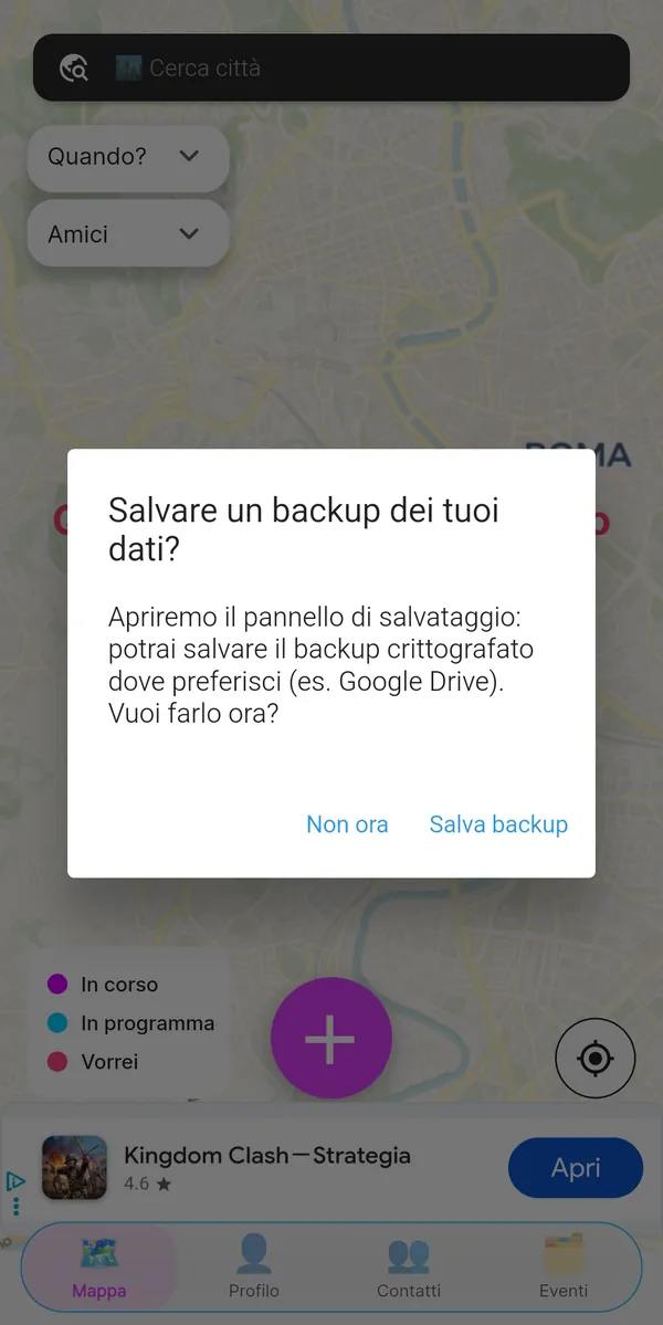 Finestra di proposta del backup dei dati