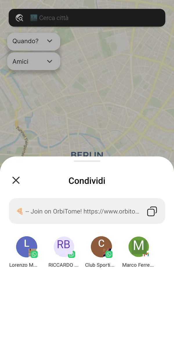 Pannello di condivisione dell'evento