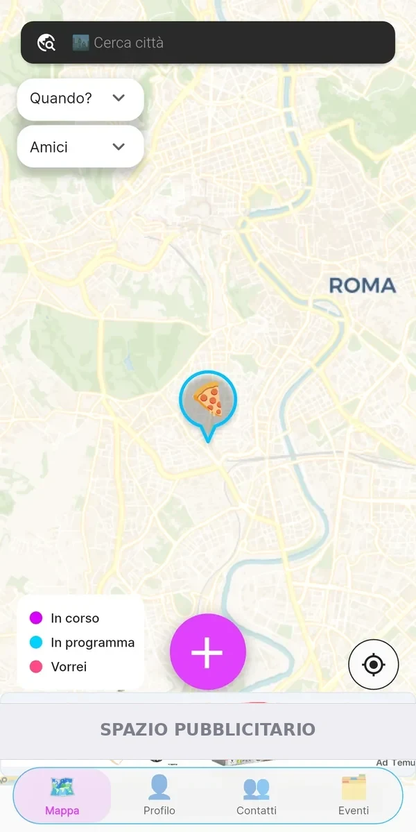 Evento pizza visibile sulla mappa