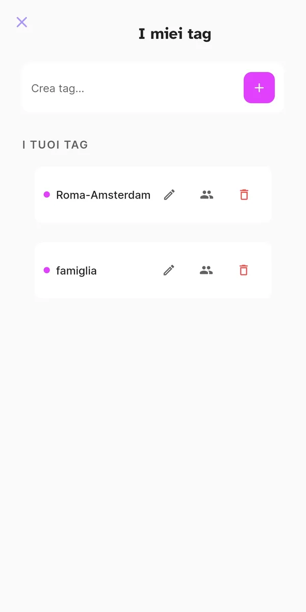 Gestione dei tag personali
