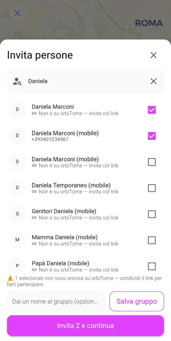 Creazione di un gruppo di invitati durante l'invito