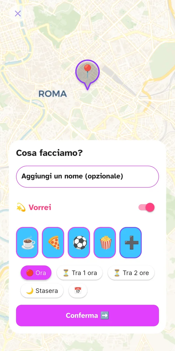 Interruttore Vorrei attivo nella creazione dell'evento