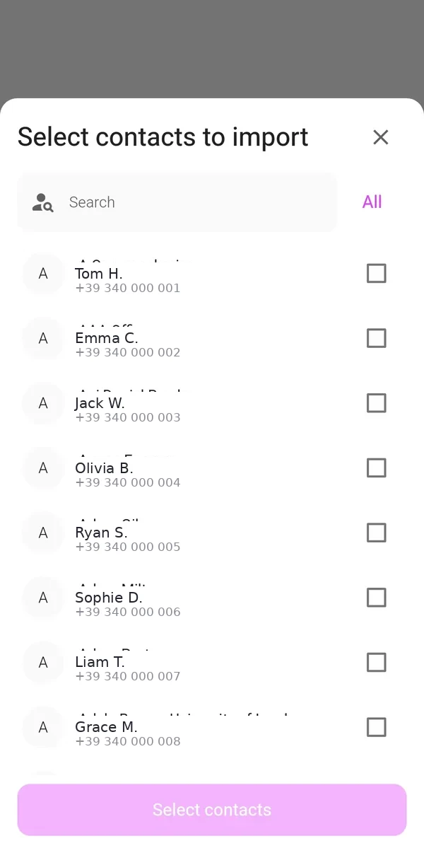 Selecting which contacts to import
