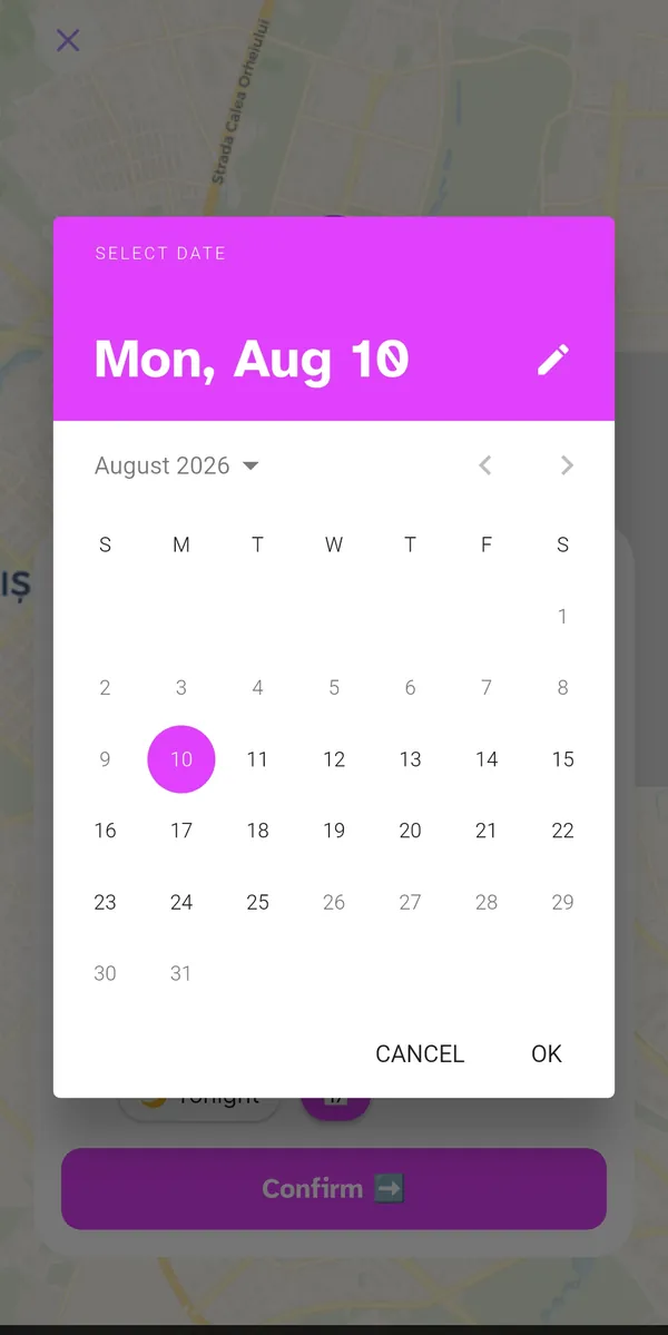 Calendar for scheduling the event