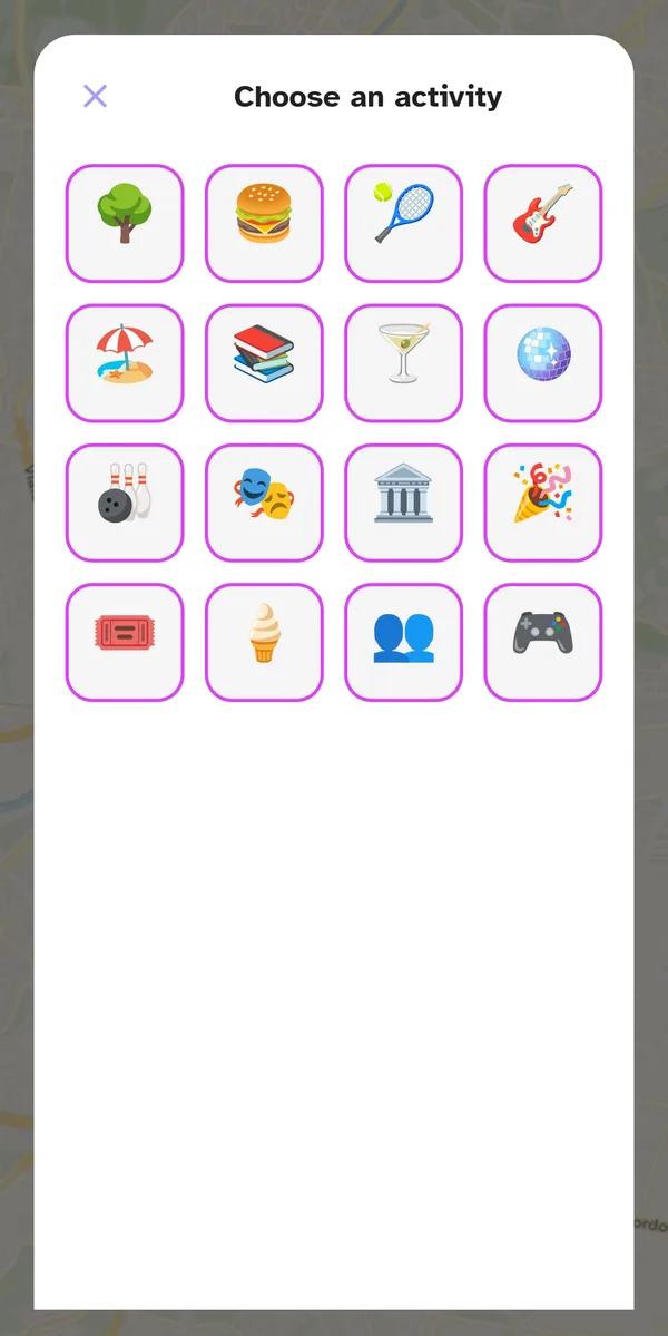 Grid for choosing the event activity