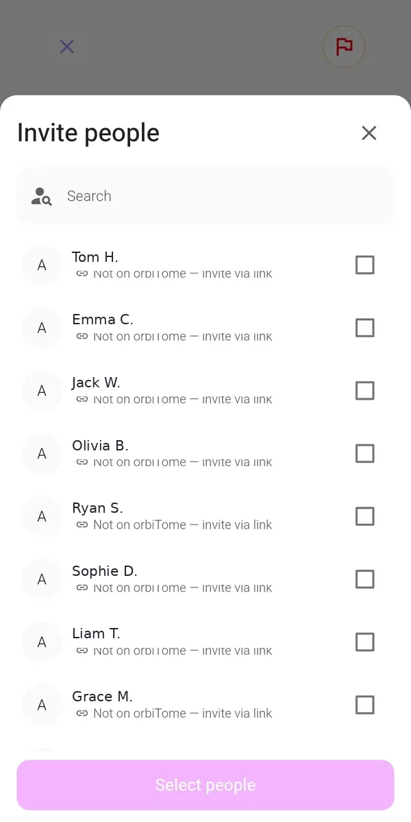 Invite people list with link invitations