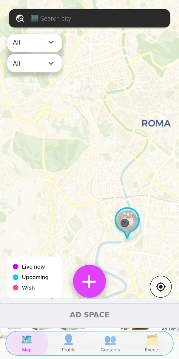 Pizza event visible on the map