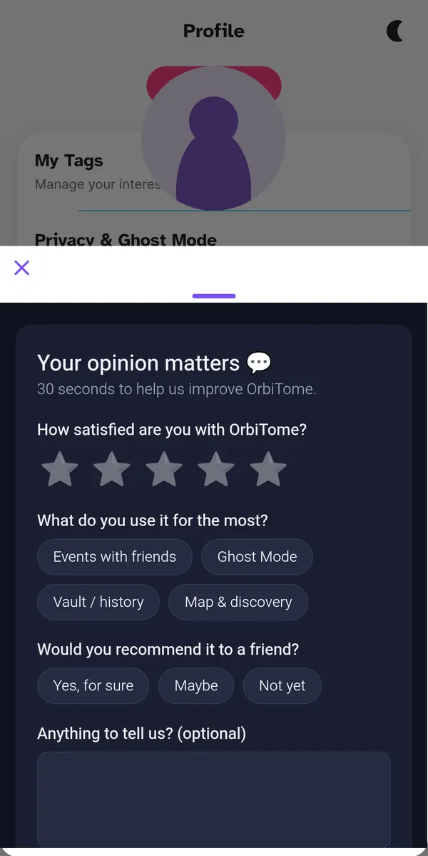 In-app feedback form