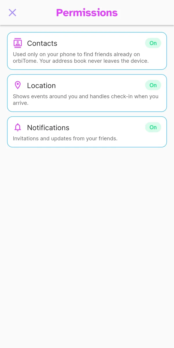 App permissions screen showing the state of each