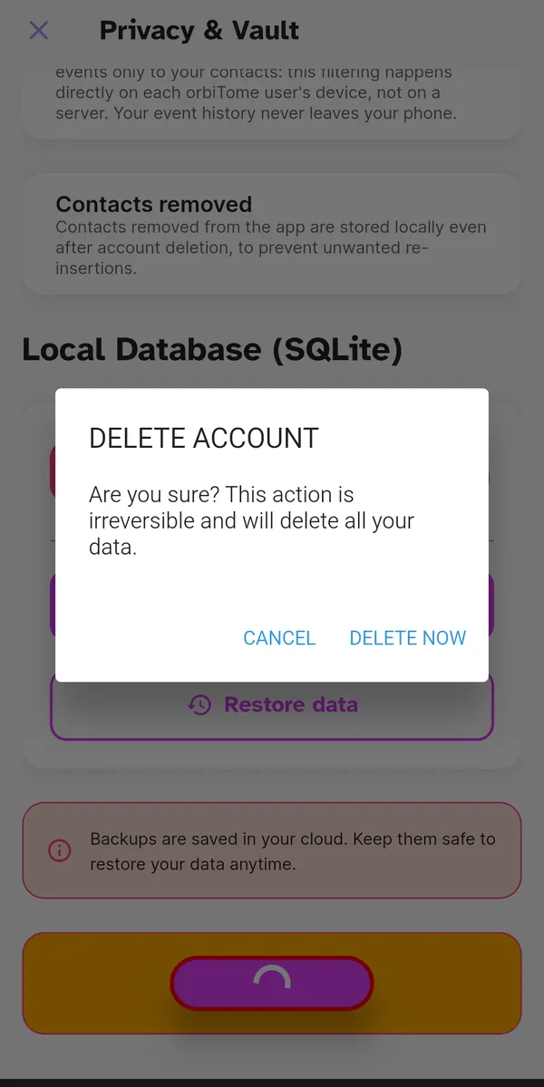 Confirmation before deleting the account