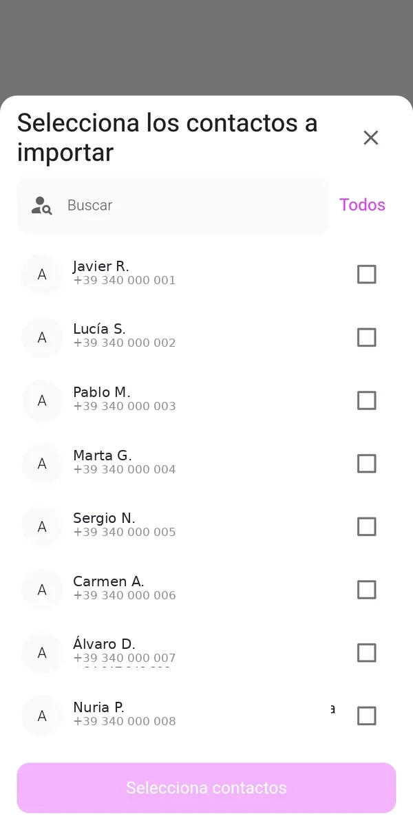 Selección de los contactos que importar