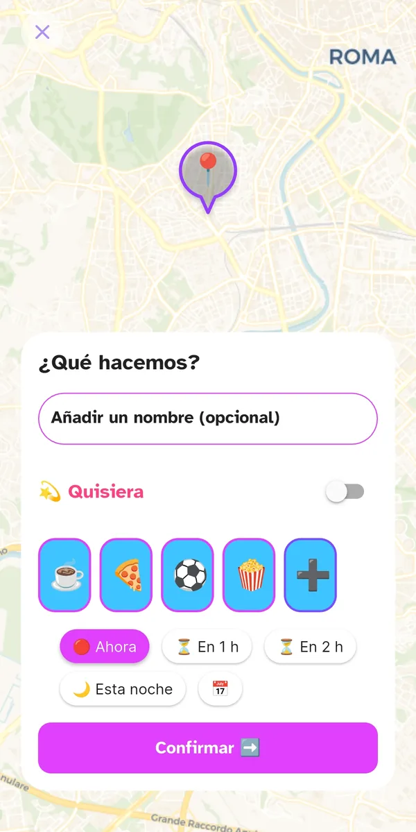 Creación de evento en orbiTome: pantalla Qué hacemos