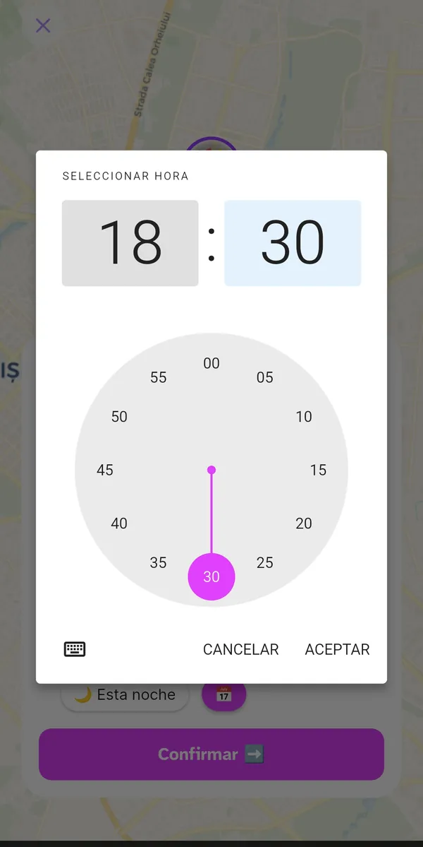 Selector de hora del evento