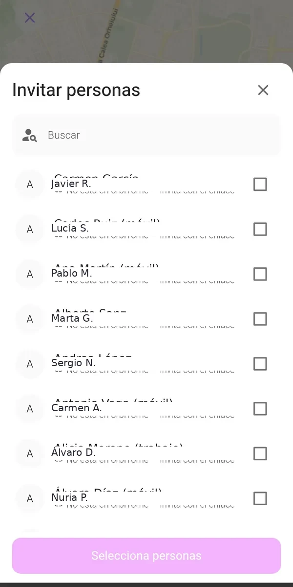 Lista Invitar personas con invitación por enlace