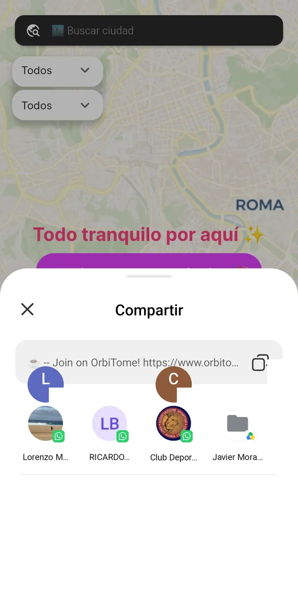 Panel para compartir el evento