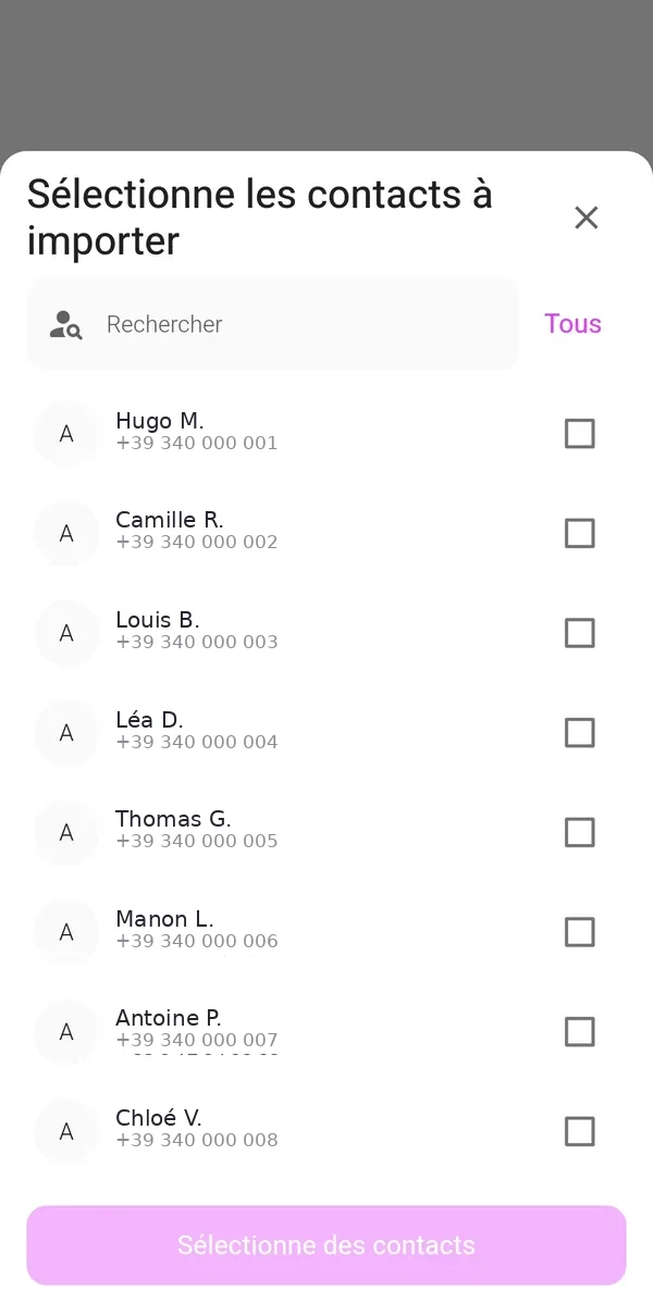 Sélection des contacts à importer