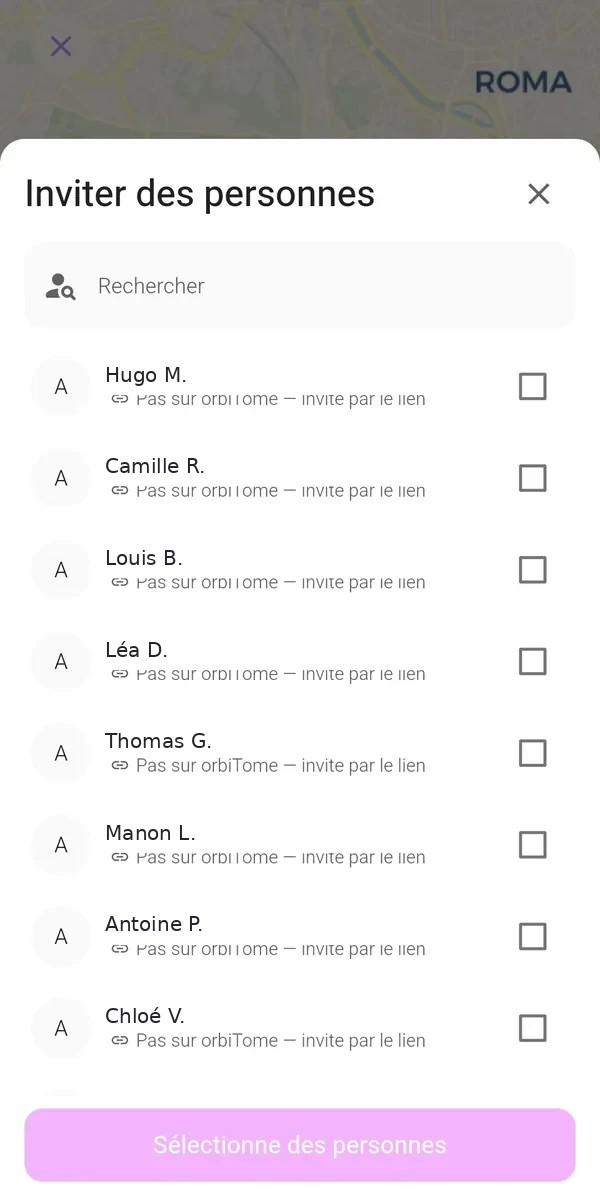 Liste Inviter des personnes avec invitation par lien