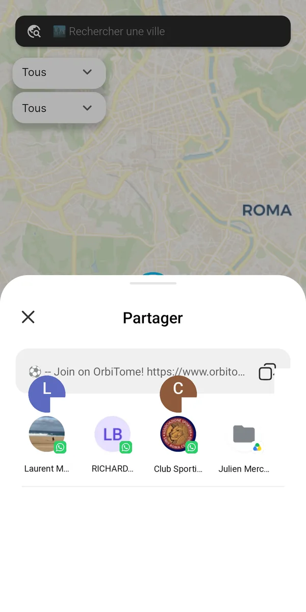 Panneau de partage de l'événement