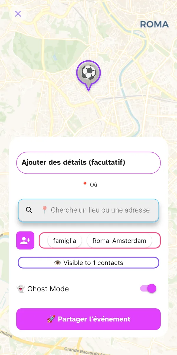 Ghost Mode activé, événement visible uniquement par les invités
