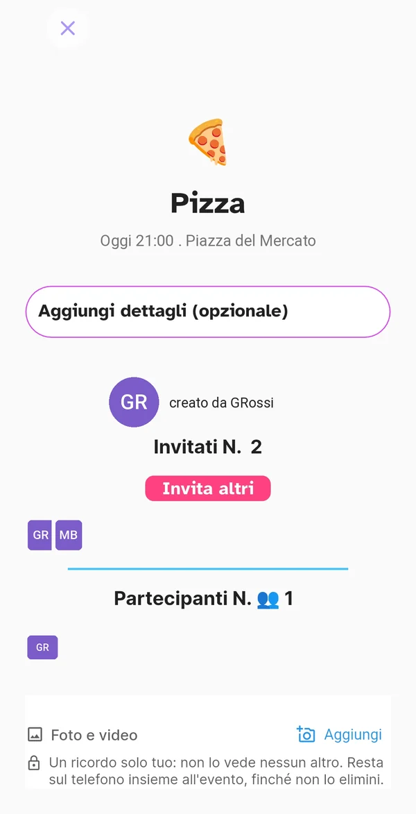 Scheda evento con il tasto Invita altri