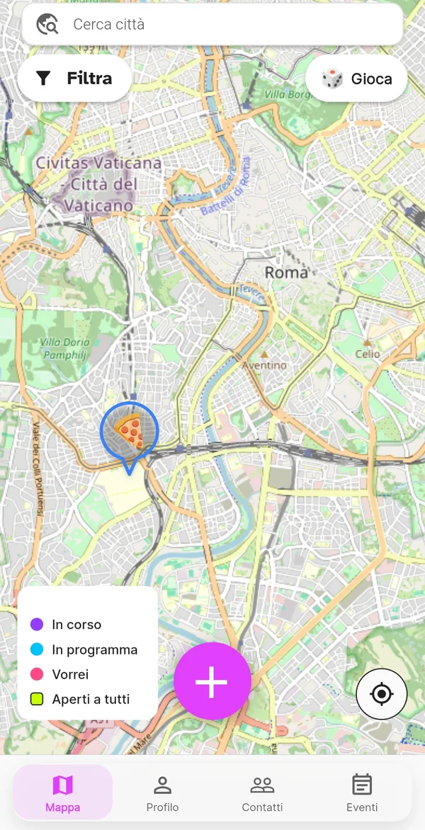 Mappa con la pillola Gioca in alto a destra