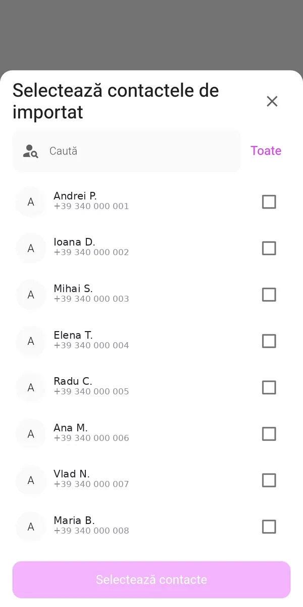 Selectarea contactelor de importat