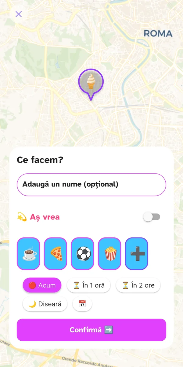 Creare eveniment în orbiTome: ecranul Ce facem