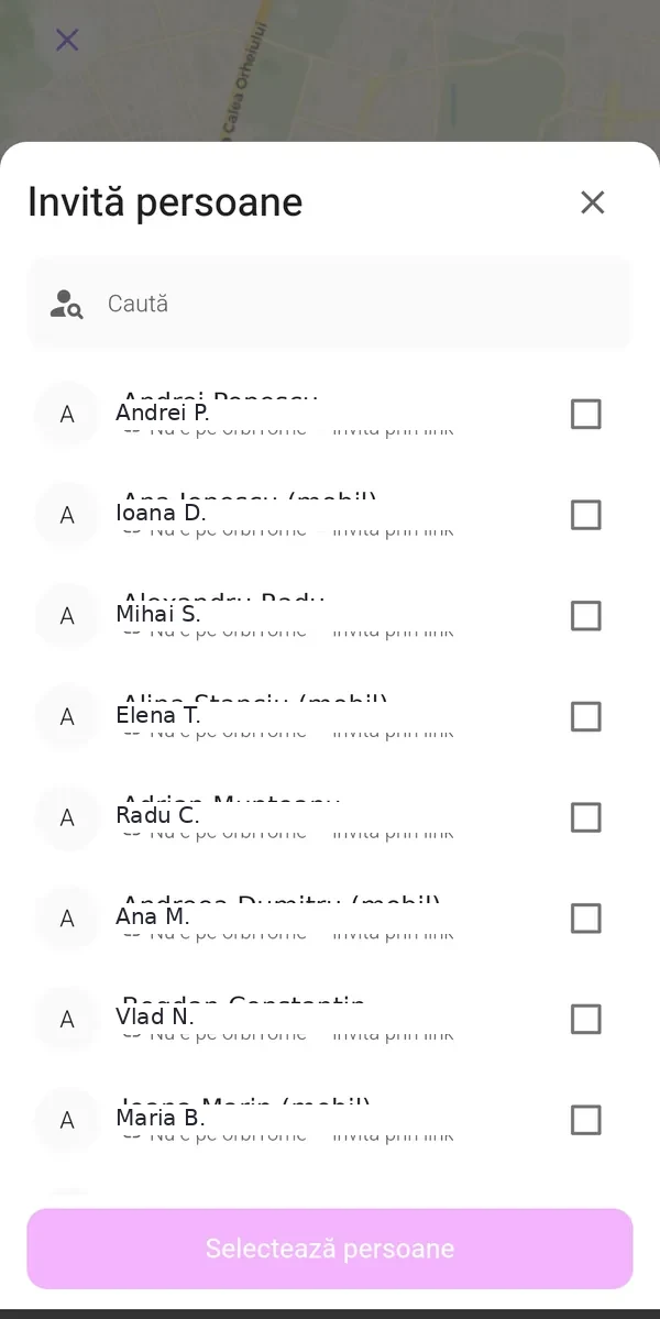 Lista Invită persoane cu invitație prin link