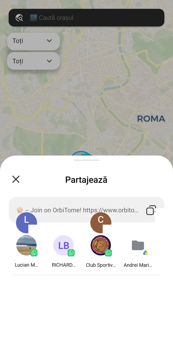 Panoul de partajare a evenimentului