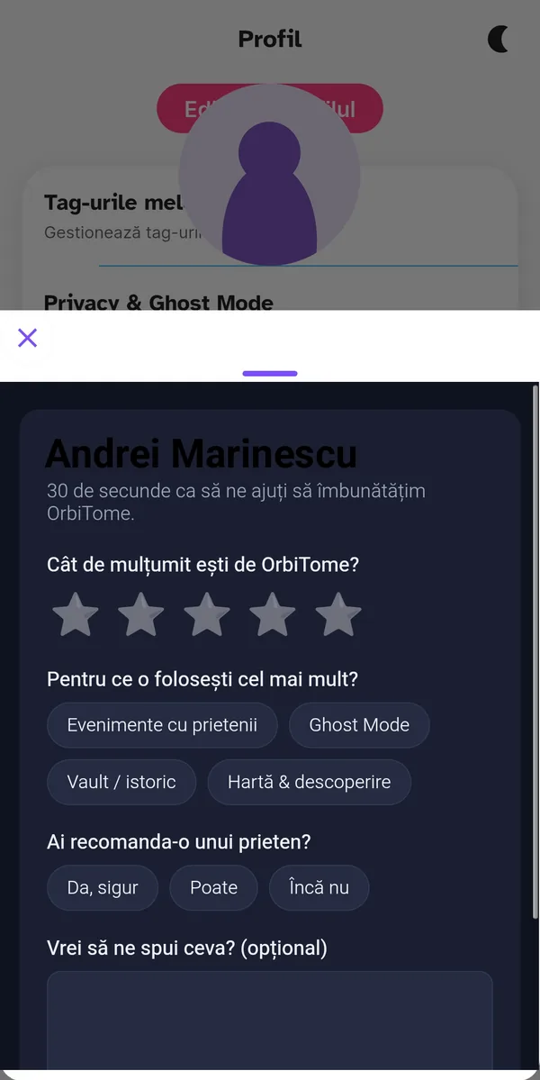 Formular de feedback în aplicație