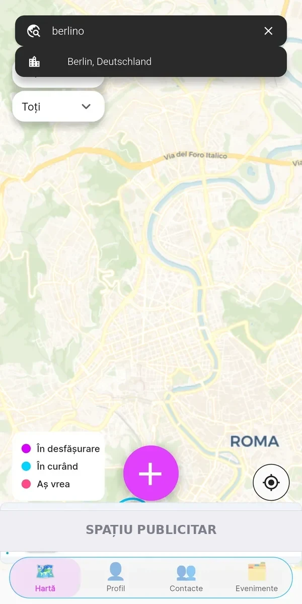 Căutarea unui oraș pe harta orbiTome