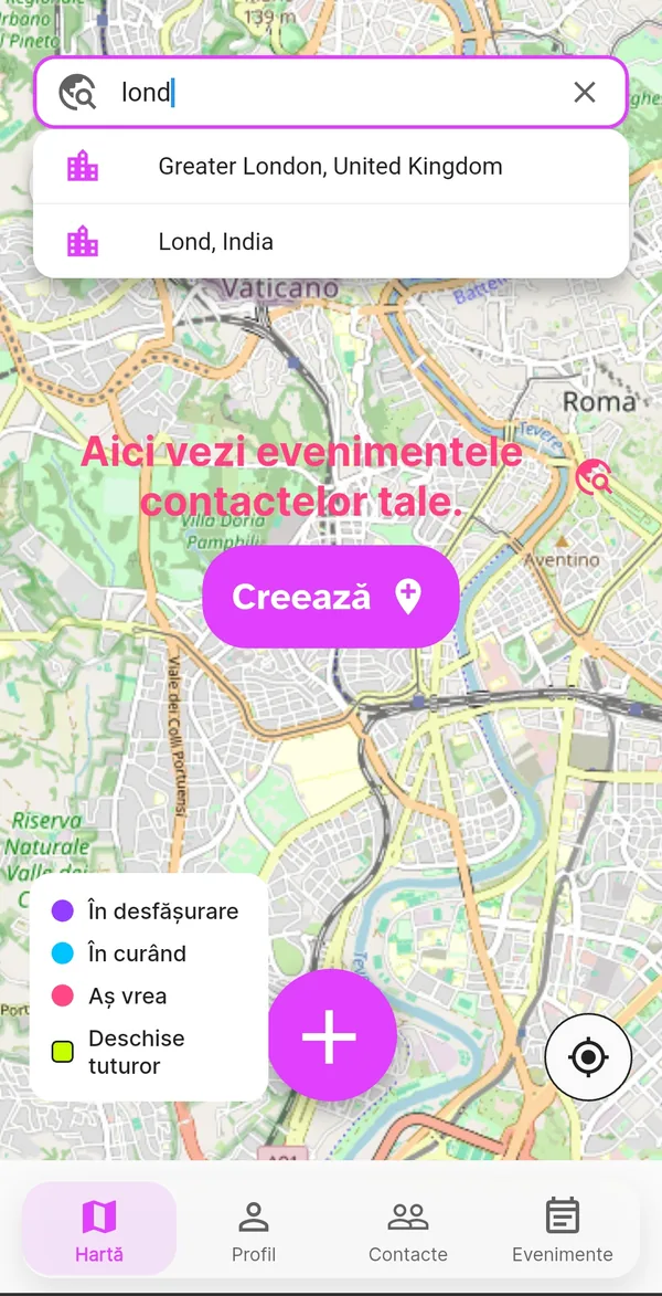 Căutarea orașului pe harta orbiTome